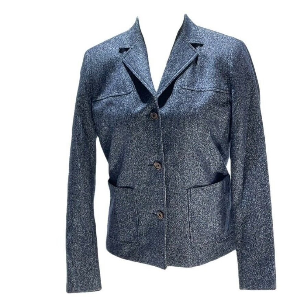 Michael Kors Petite Wool-Cotton Blend Blazer Jacket in Blue Size 4P